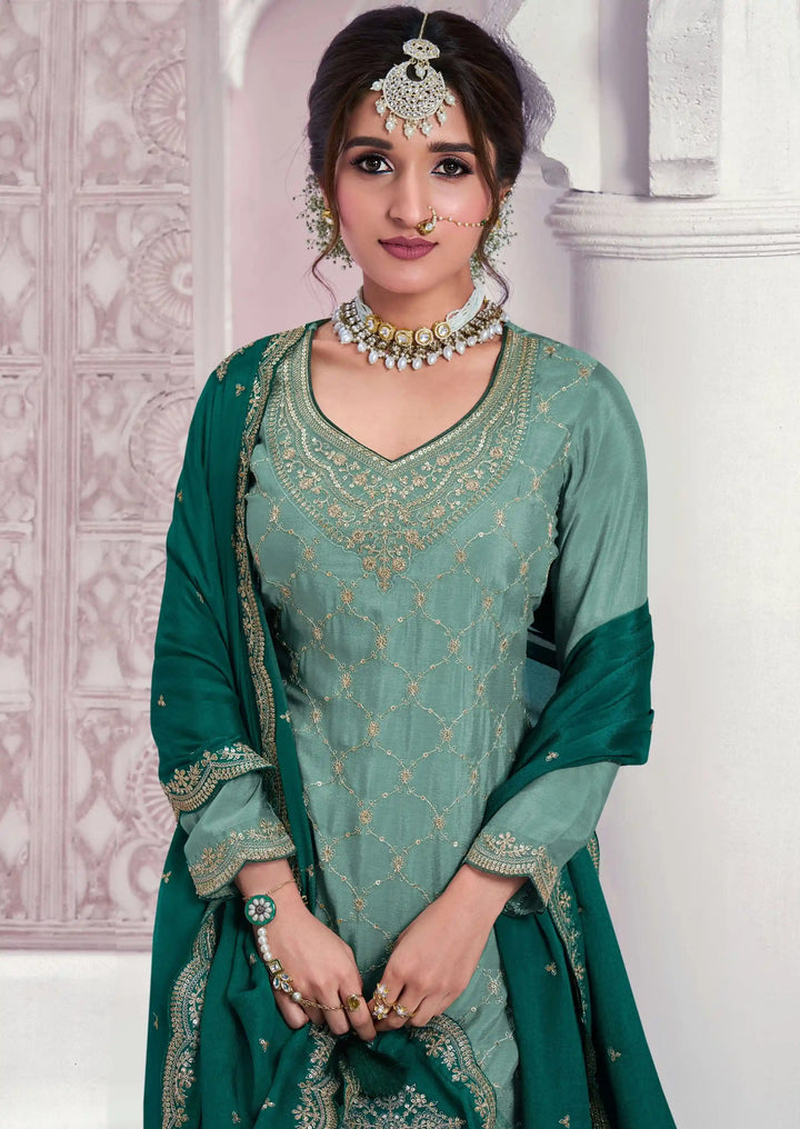 Premium Pink Sharara Suit | Heavy Designer Work Chinon Fabric
