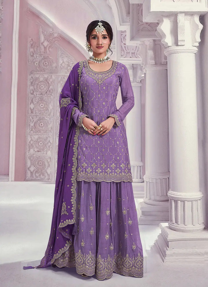 Premium Pink Sharara Suit | Heavy Designer Work Chinon Fabric