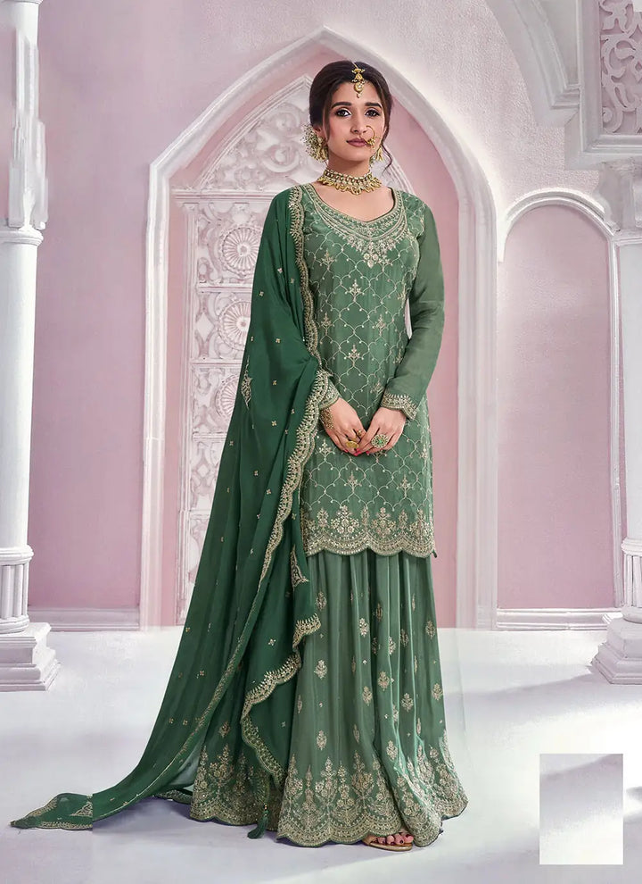 Premium Pink Sharara Suit | Heavy Designer Work Chinon Fabric