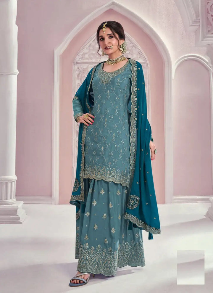 Premium Pink Sharara Suit | Heavy Designer Work Chinon Fabric