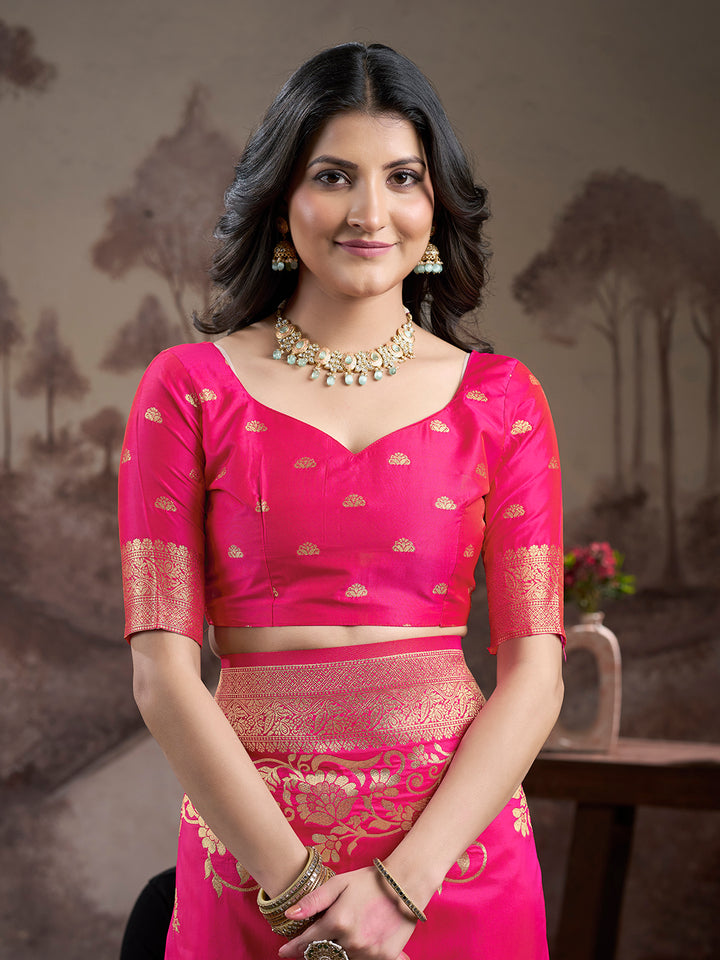 Rani Pink Soft Lichi Silk Saree | Wevon Rich Pallu Designer Elegance