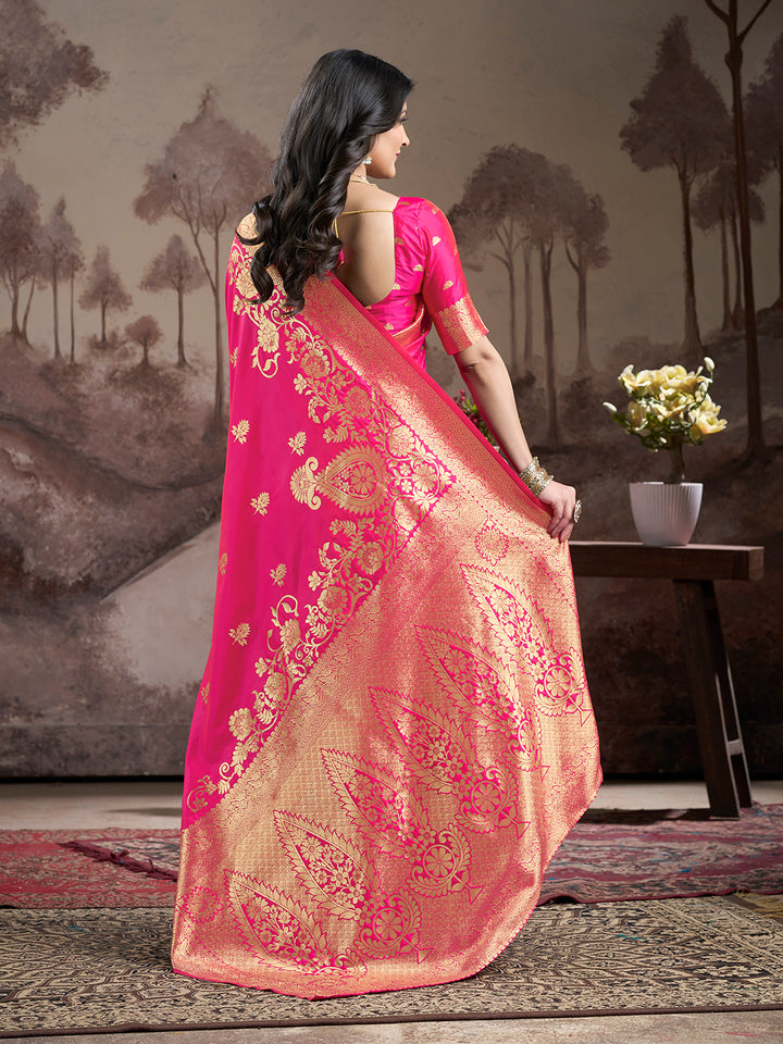 Rani Pink Soft Lichi Silk Saree | Wevon Rich Pallu Designer Elegance
