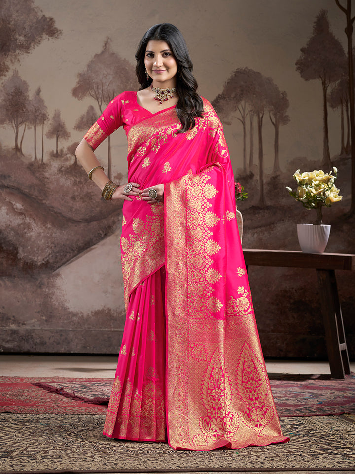 Rani Pink Soft Lichi Silk Saree | Wevon Rich Pallu Designer Elegance