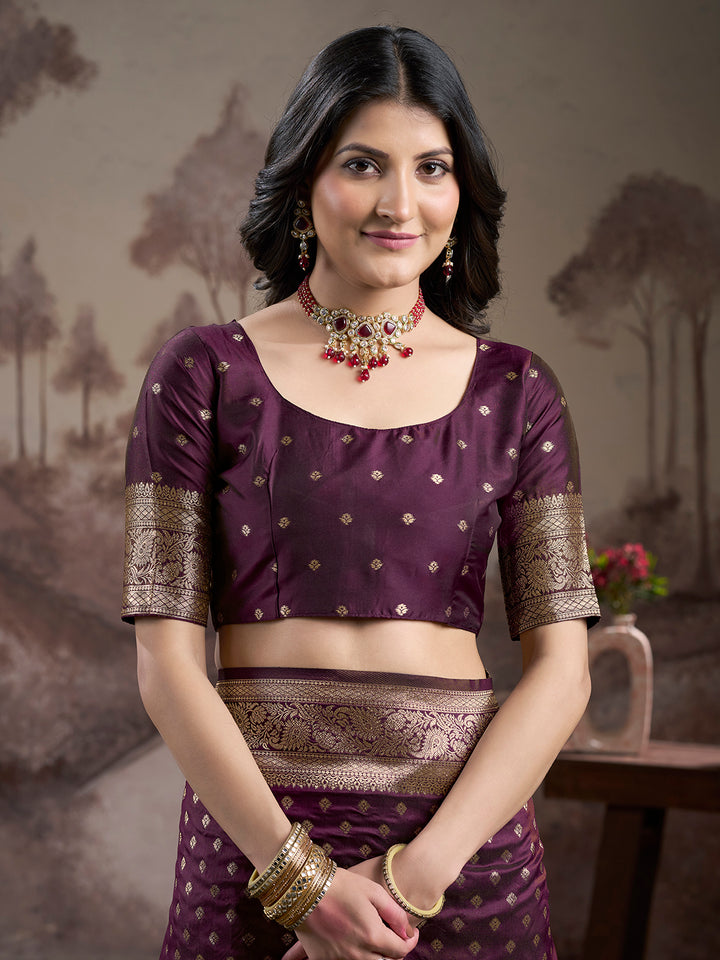 Designer Lichi Silk Saree | Wine Color with Rich Pallu Elegant Attire