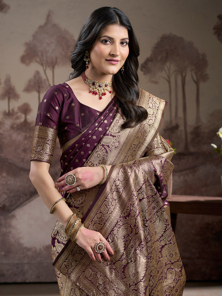 Designer Lichi Silk Saree | Wine Color with Rich Pallu Elegant Attire