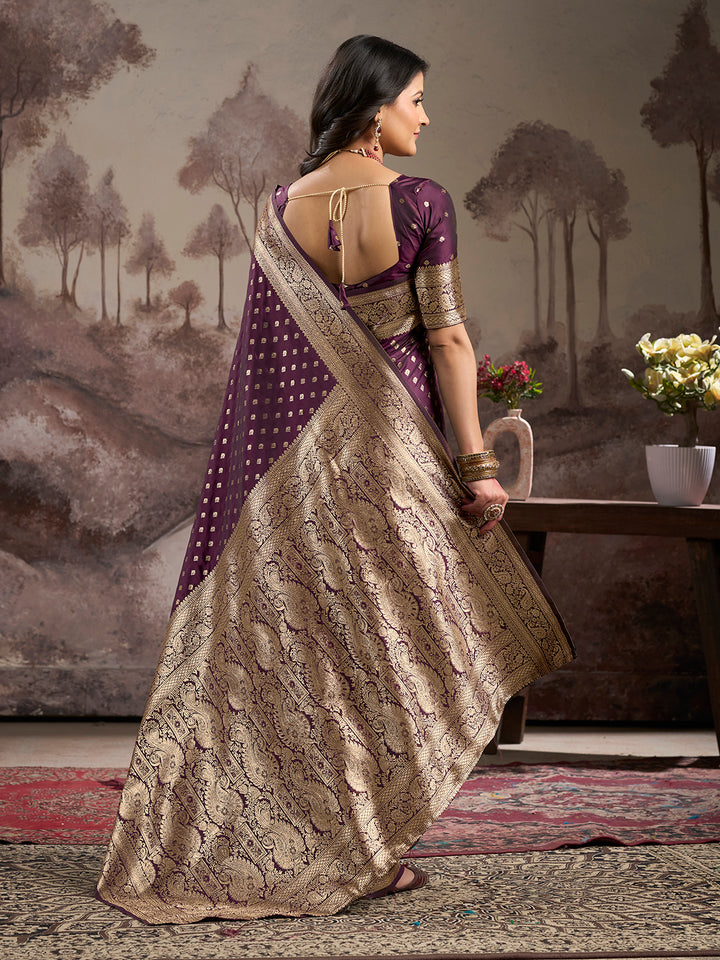 Designer Lichi Silk Saree | Wine Color with Rich Pallu Elegant Attire