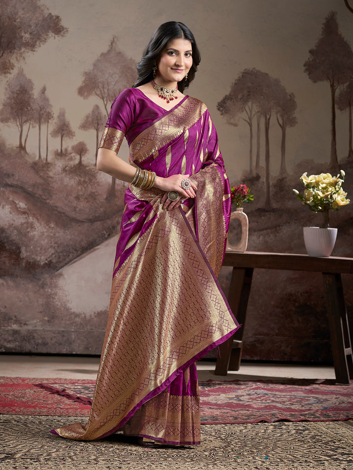 Traditional Soft-Wine Silk Saree | Lichi Silk with Rich Pallu Work