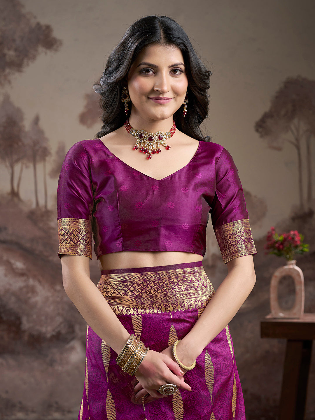 Traditional Soft-Wine Silk Saree | Lichi Silk with Rich Pallu Work