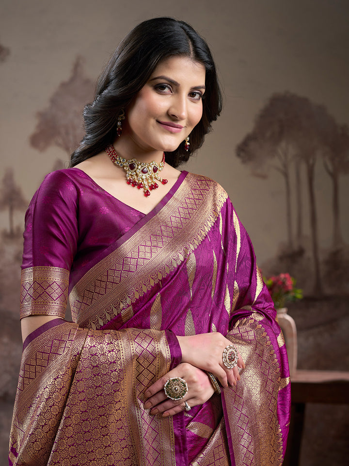 Traditional Soft-Wine Silk Saree | Lichi Silk with Rich Pallu Work