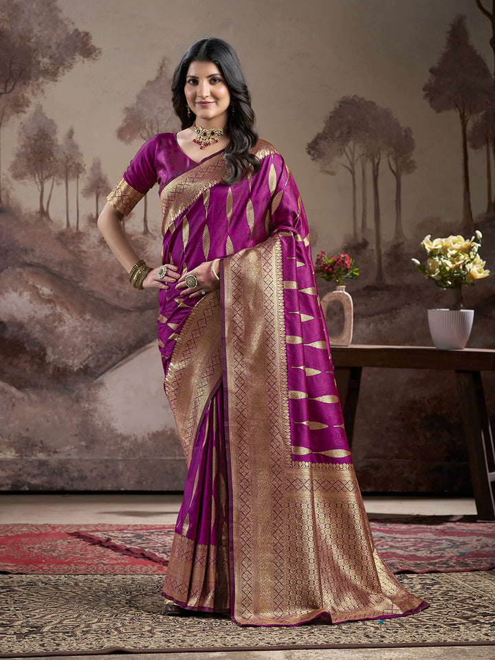 Traditional Soft-Wine Silk Saree | Lichi Silk with Rich Pallu Work