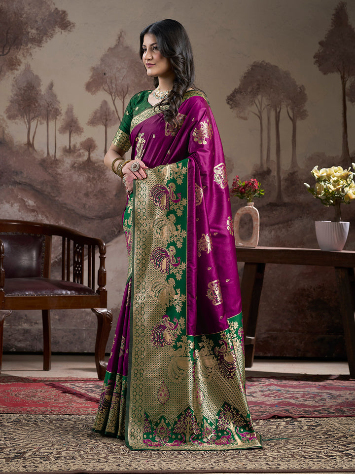 Magenta Lichi Silk Saree | Wevon Rich Pallu Designer Blouse
