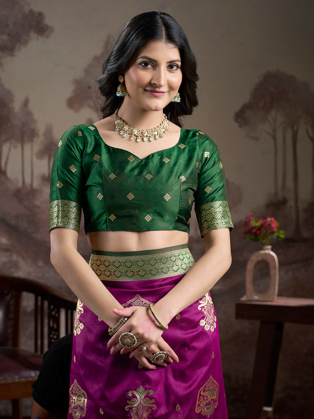 Magenta Lichi Silk Saree | Wevon Rich Pallu Designer Blouse