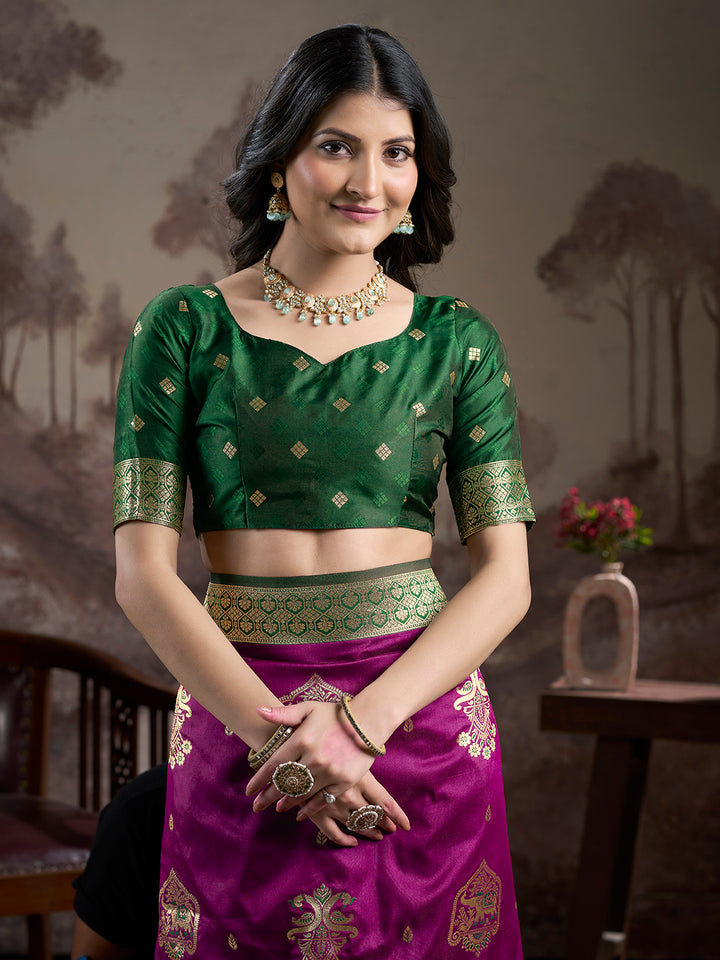 Magenta Lichi Silk Saree | Wevon Rich Pallu Designer Blouse