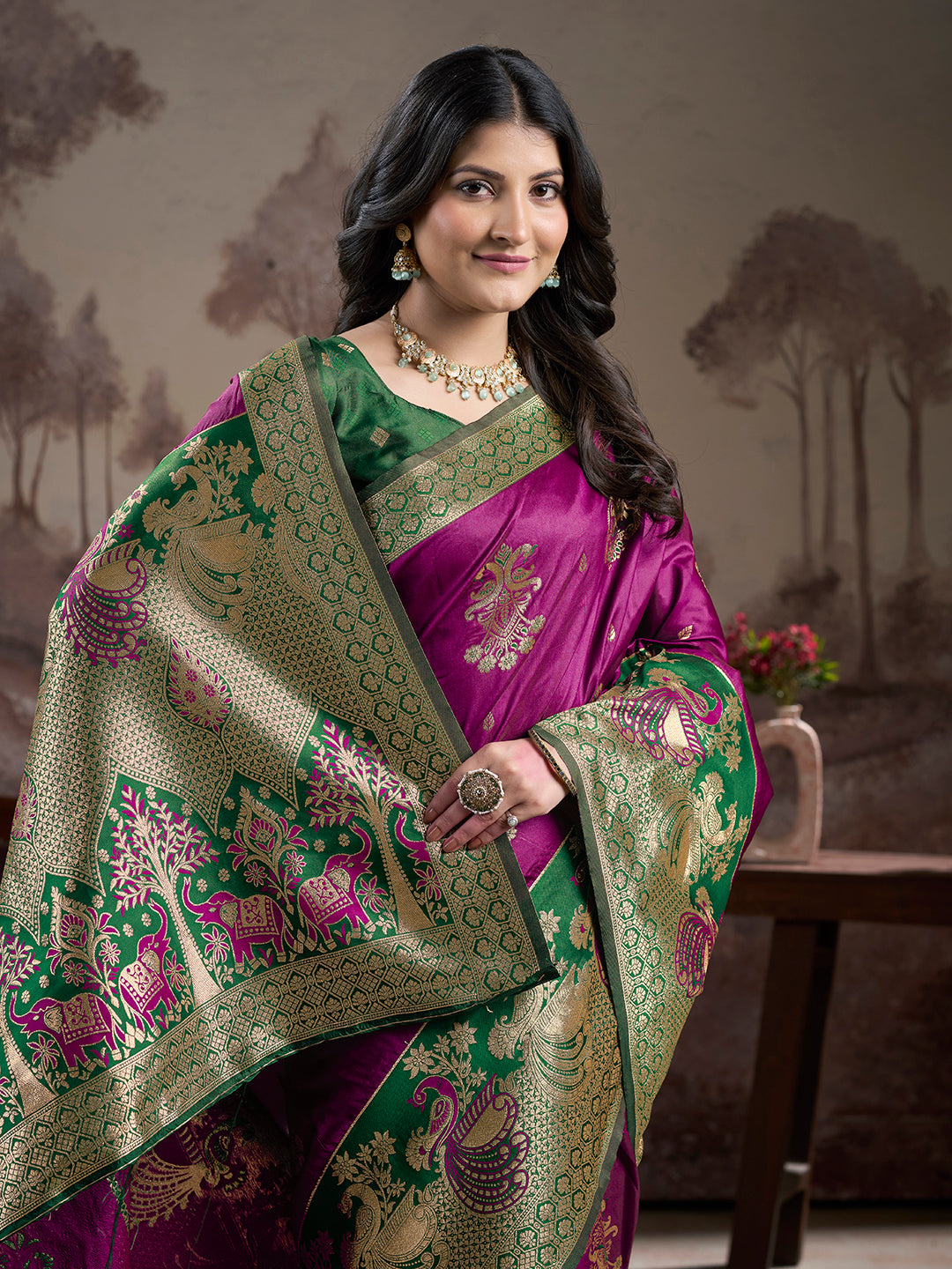 Magenta Lichi Silk Saree | Wevon Rich Pallu Designer Blouse