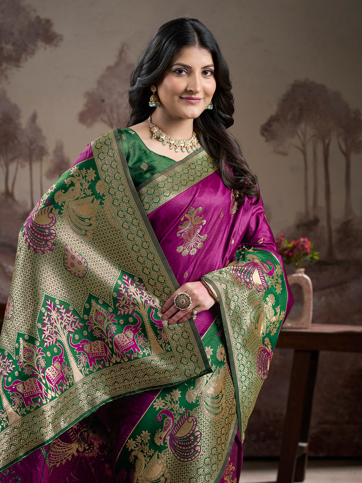 Magenta Lichi Silk Saree | Wevon Rich Pallu Designer Blouse