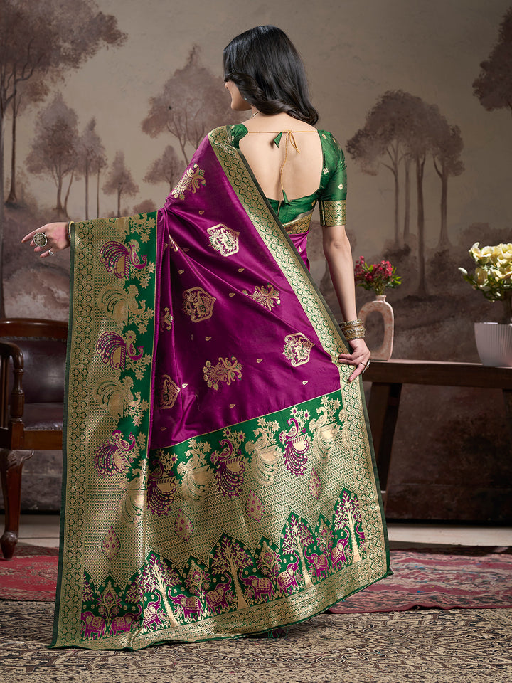 Magenta Lichi Silk Saree | Wevon Rich Pallu Designer Blouse