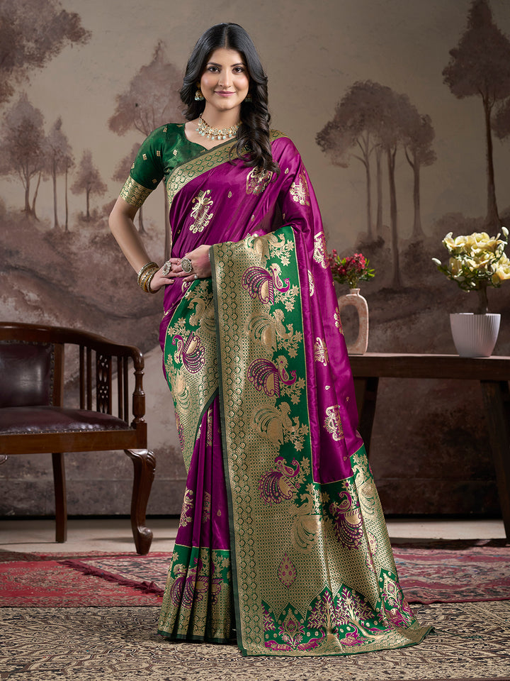 Magenta Lichi Silk Saree | Wevon Rich Pallu Designer Blouse