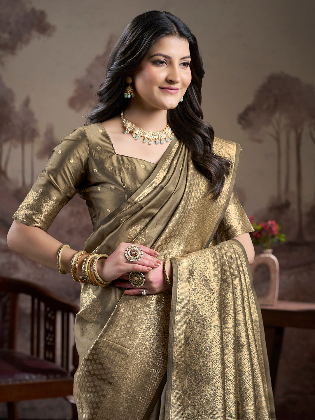 Stunning Wevon Pallu Saree | Light Green Lichi Silk for Special Occasions