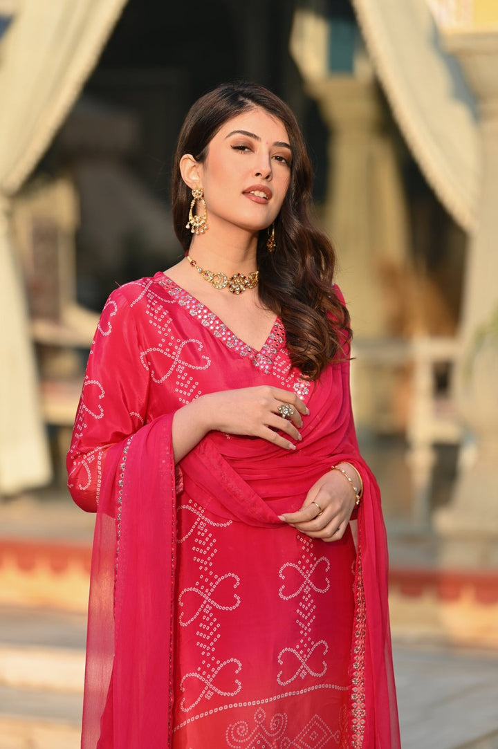 Elegant Chinon Salwar Suit | Embroidered & Printed Nazmin Dupatta Festive Wear