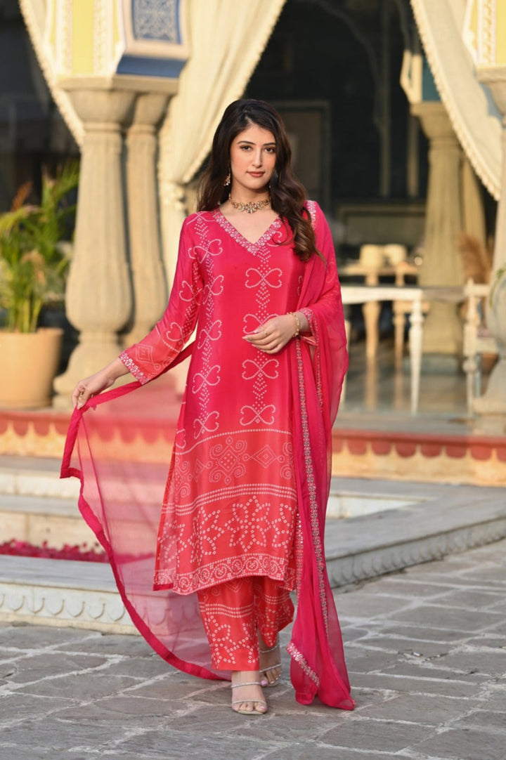 Elegant Chinon Salwar Suit | Embroidered & Printed Nazmin Dupatta Festive Wear