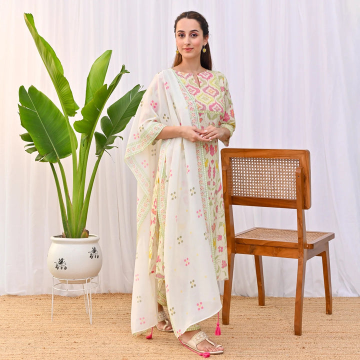 Designer Rayon Slub Salwar Suit | Printed & Embroidered with Chanderi Dupatta