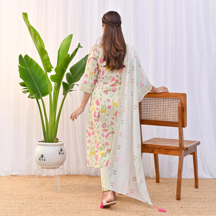 Designer Rayon Slub Salwar Suit | Printed & Embroidered with Chanderi Dupatta