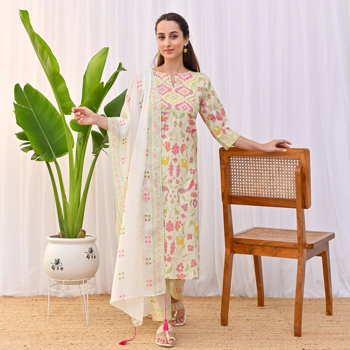 Designer Rayon Slub Salwar Suit | Printed & Embroidered with Chanderi Dupatta