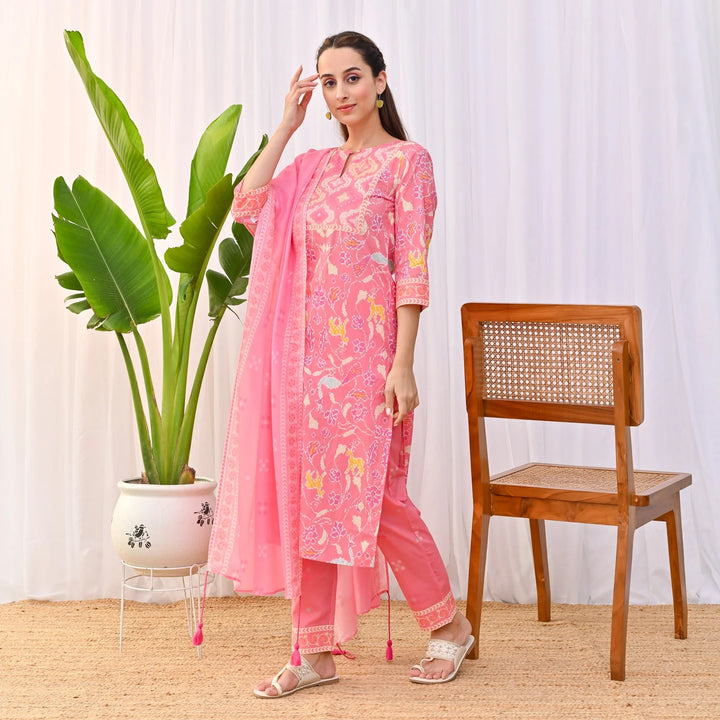 Designer Rayon Slub Salwar Suit | Printed & Embroidered with Chanderi Dupatta