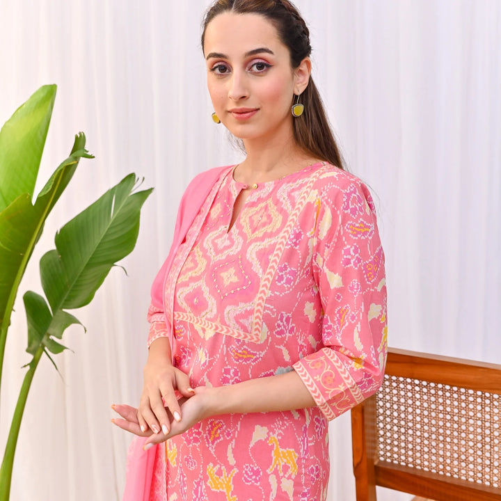 Designer Rayon Slub Salwar Suit | Printed & Embroidered with Chanderi Dupatta
