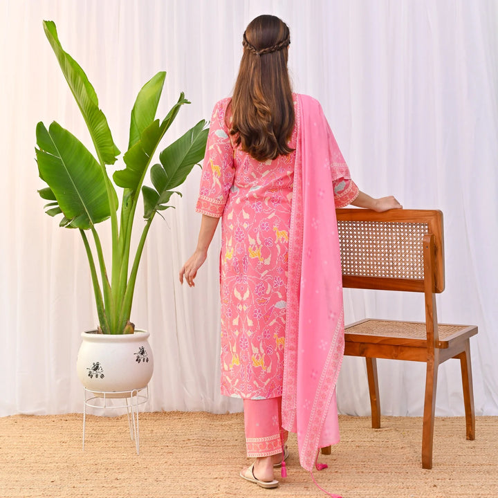 Designer Rayon Slub Salwar Suit | Printed & Embroidered with Chanderi Dupatta