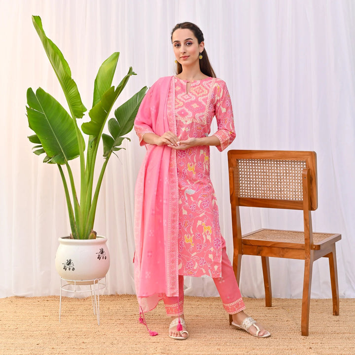Designer Rayon Slub Salwar Suit | Printed & Embroidered with Chanderi Dupatta