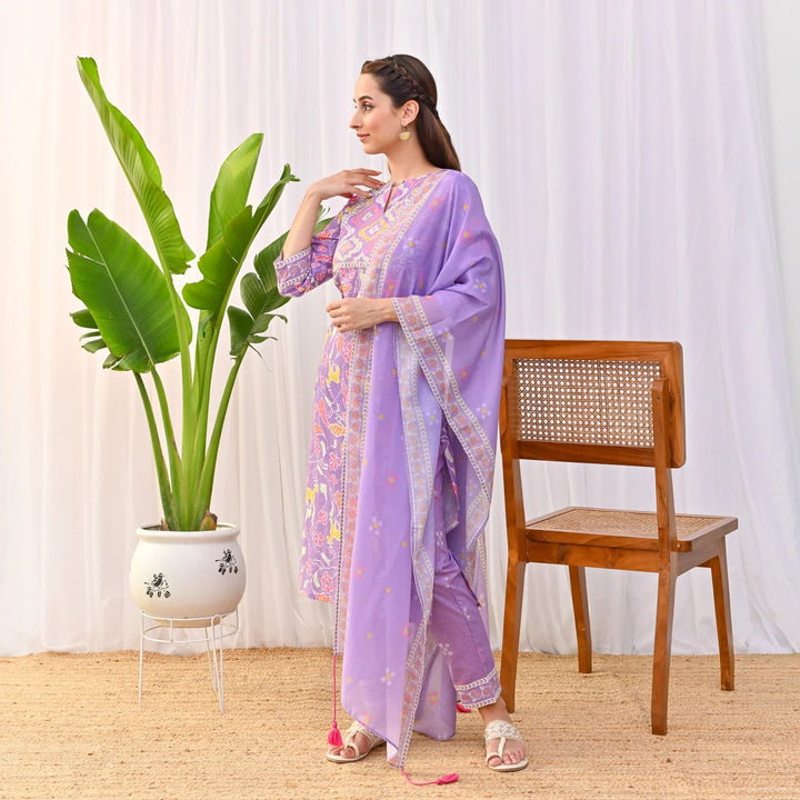 Designer Rayon Slub Salwar Suit | Printed & Embroidered with Chanderi Dupatta