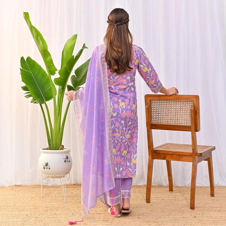 Designer Rayon Slub Salwar Suit | Printed & Embroidered with Chanderi Dupatta