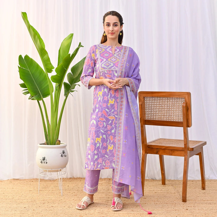 Designer Rayon Slub Salwar Suit | Printed & Embroidered with Chanderi Dupatta