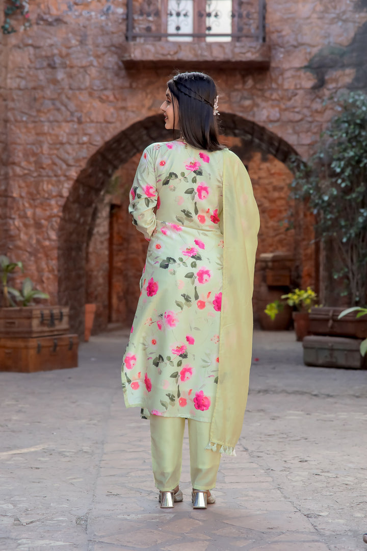 Pista Green Cotton Salwar Suit | Embroidery & Printed Work Festive Wear
