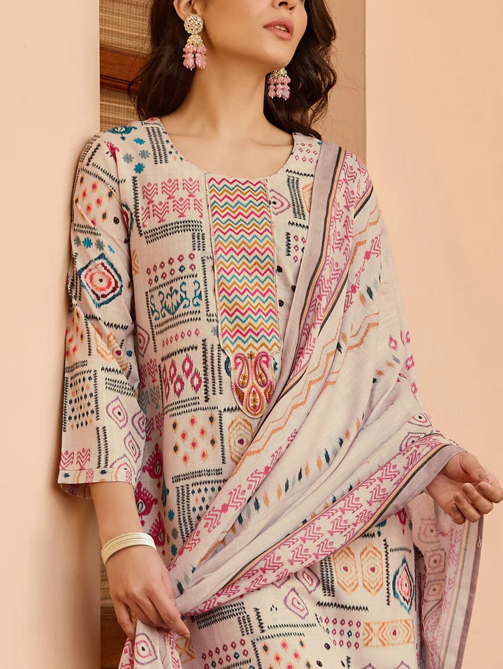 Dusty Pink Cotton Salwar Suit | Printed Lace Work  Festive Wear