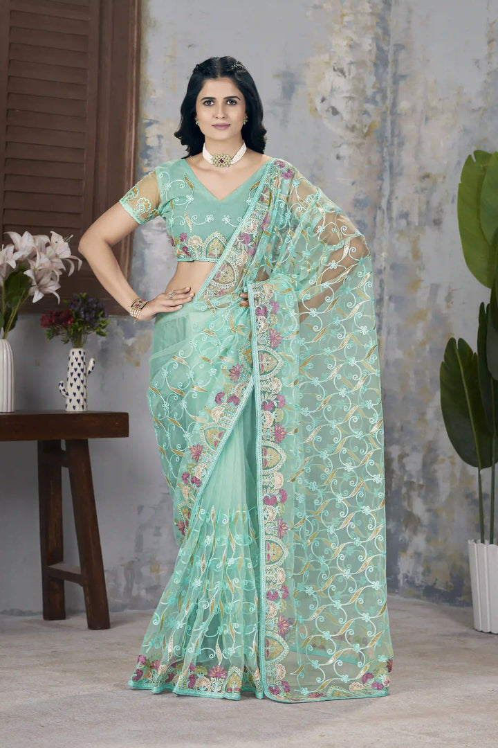 Designer Butterfly Net Saree | Aari Dori & Foil Thread Work Festive Look