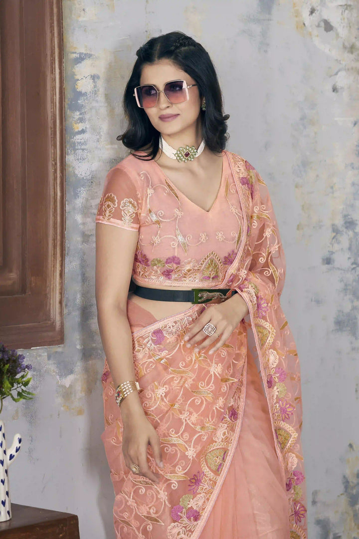 Designer Butterfly Net Saree | Aari Dori & Foil Thread Work Festive Look