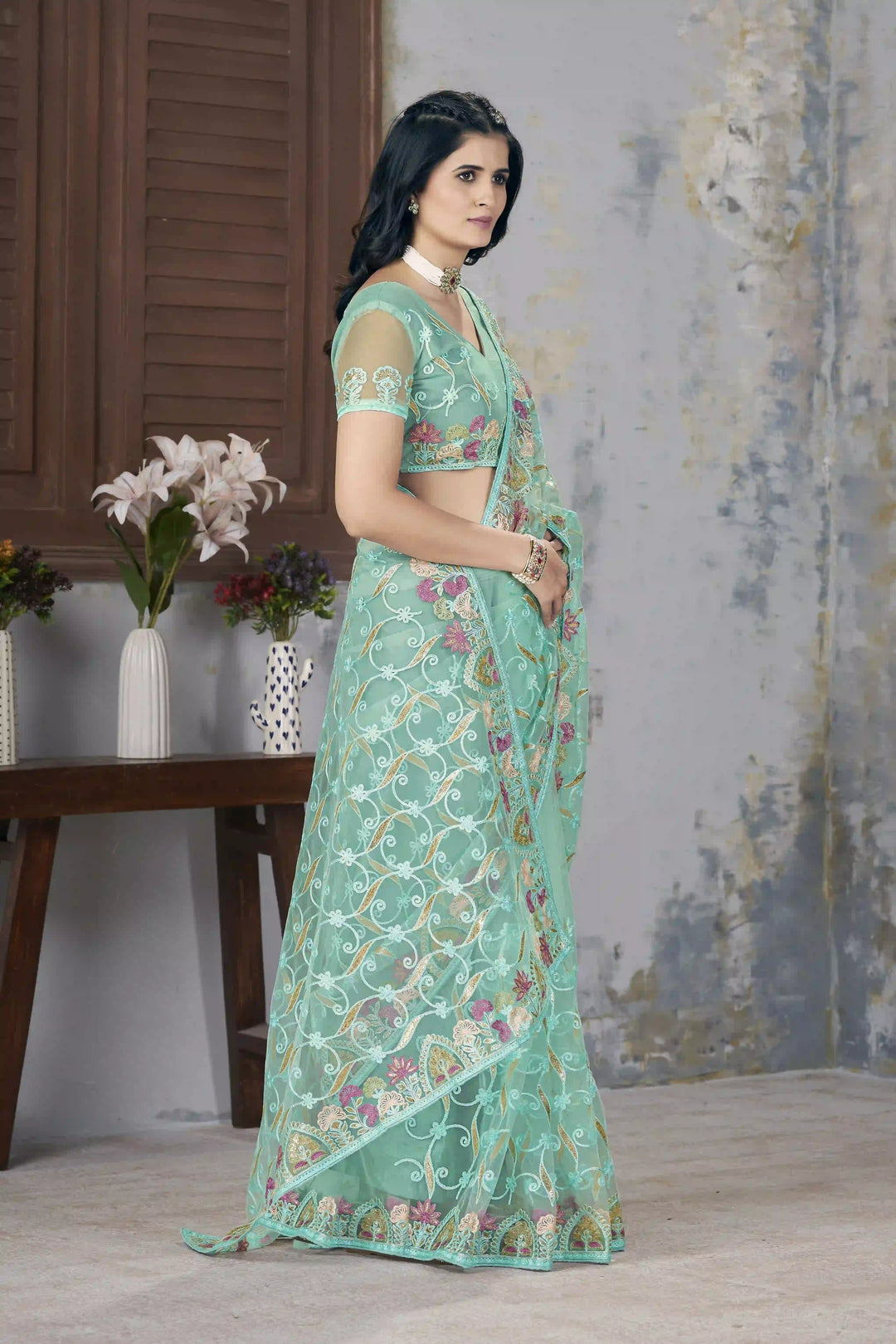 Designer Butterfly Net Saree | Aari Dori & Foil Thread Work Festive Look