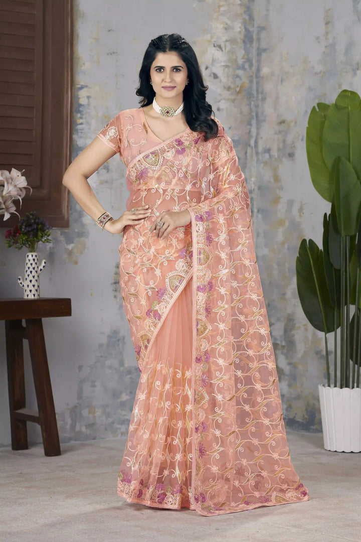Designer Butterfly Net Saree | Aari Dori & Foil Thread Work Festive Look