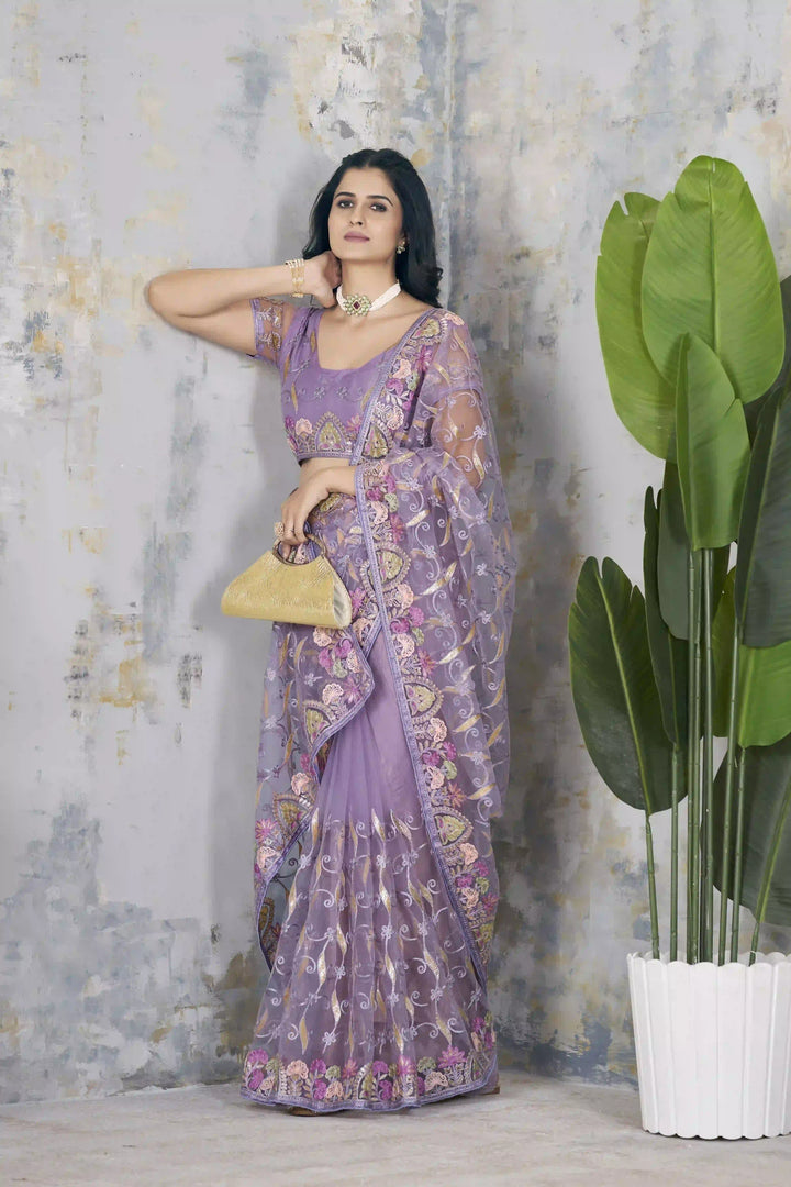 Designer Butterfly Net Saree | Aari Dori & Foil Thread Work Festive Look