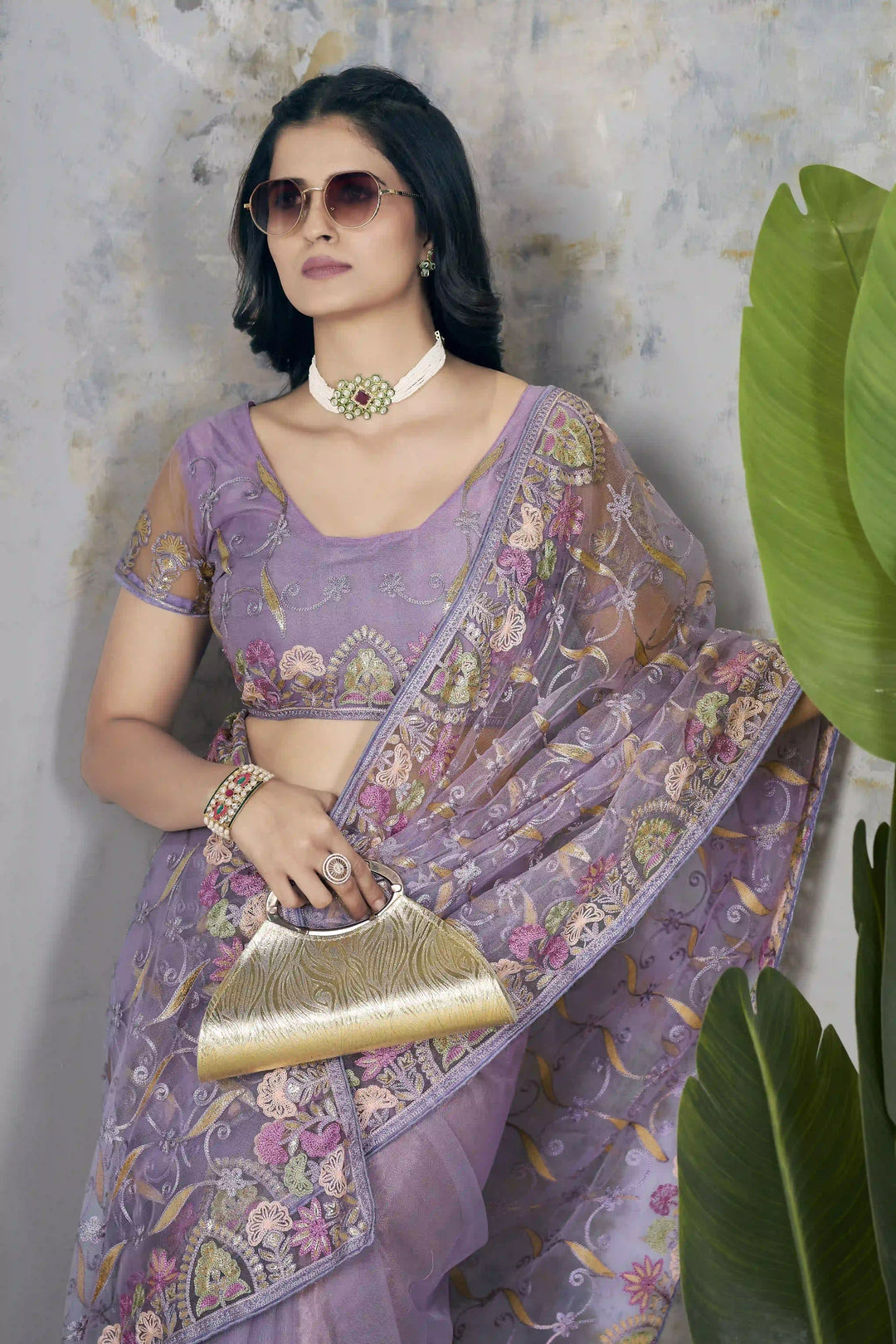Designer Butterfly Net Saree | Aari Dori & Foil Thread Work Festive Look