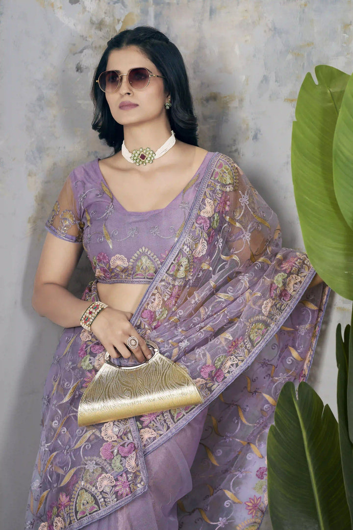 Designer Butterfly Net Saree | Aari Dori & Foil Thread Work Festive Look