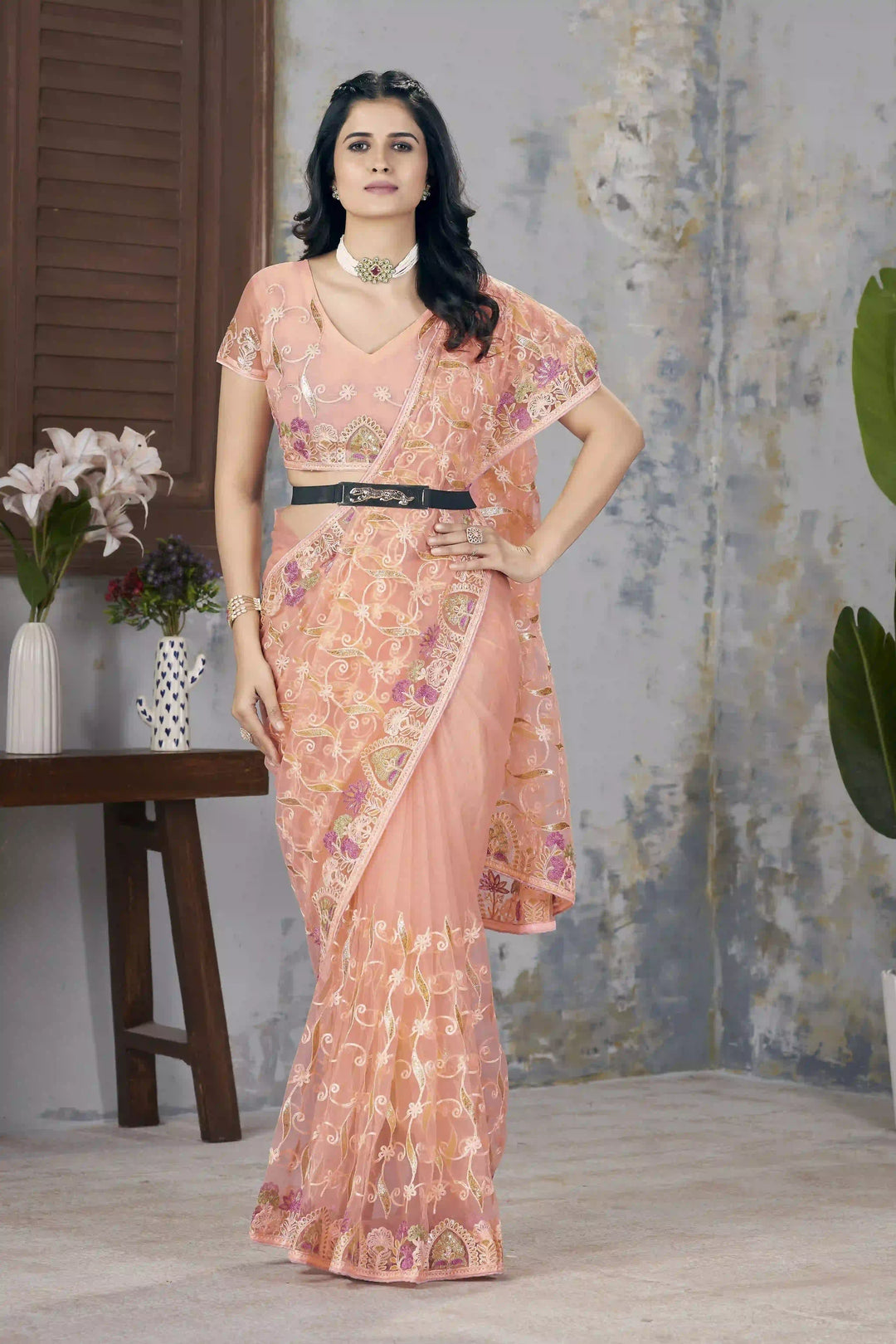 Designer Butterfly Net Saree | Aari Dori & Foil Thread Work Festive Look