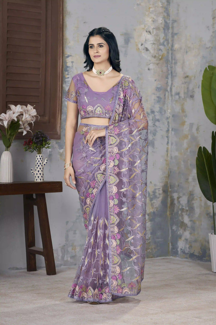 Designer Butterfly Net Saree | Aari Dori & Foil Thread Work Festive Look