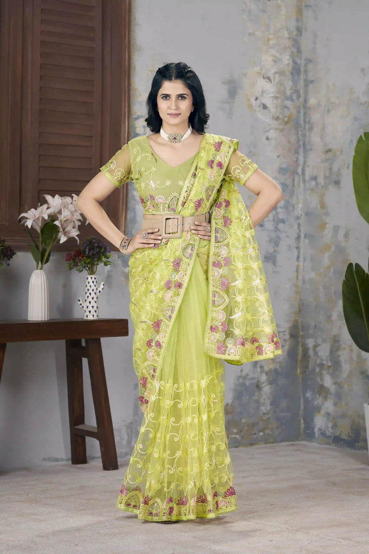 Designer Butterfly Net Saree | Aari Dori & Foil Thread Work Festive Look