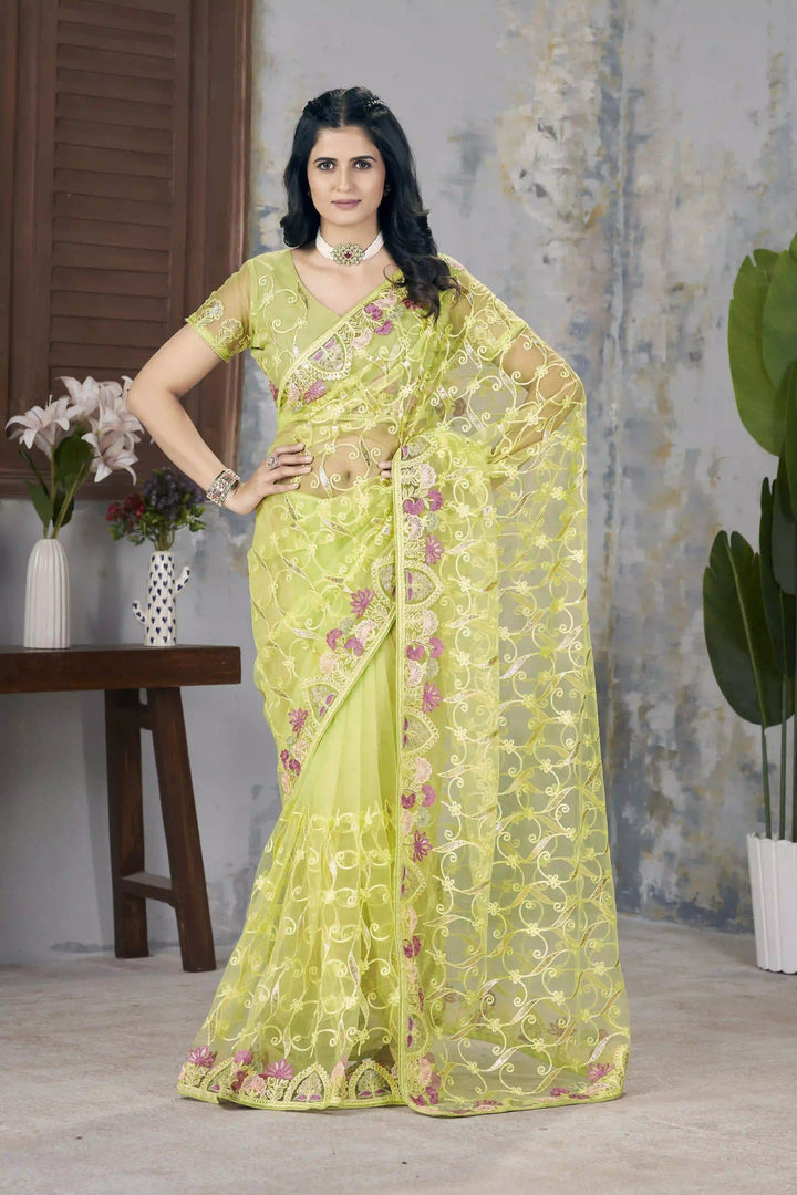 Designer Butterfly Net Saree | Aari Dori & Foil Thread Work Festive Look