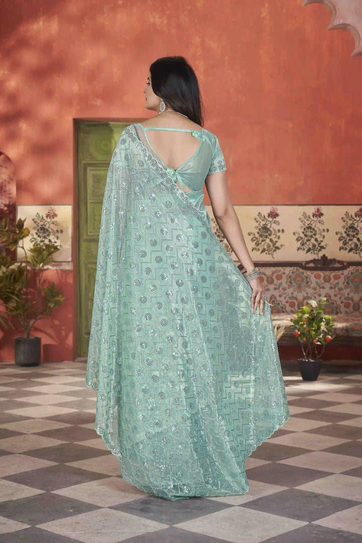 Designer Tissue Net Saree | Pite Embroidery & Sequins Festive Look