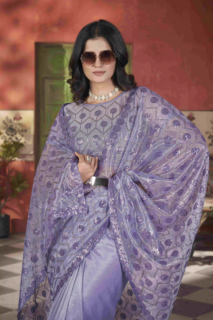 Designer Tissue Net Saree | Pite Embroidery & Sequins Festive Look