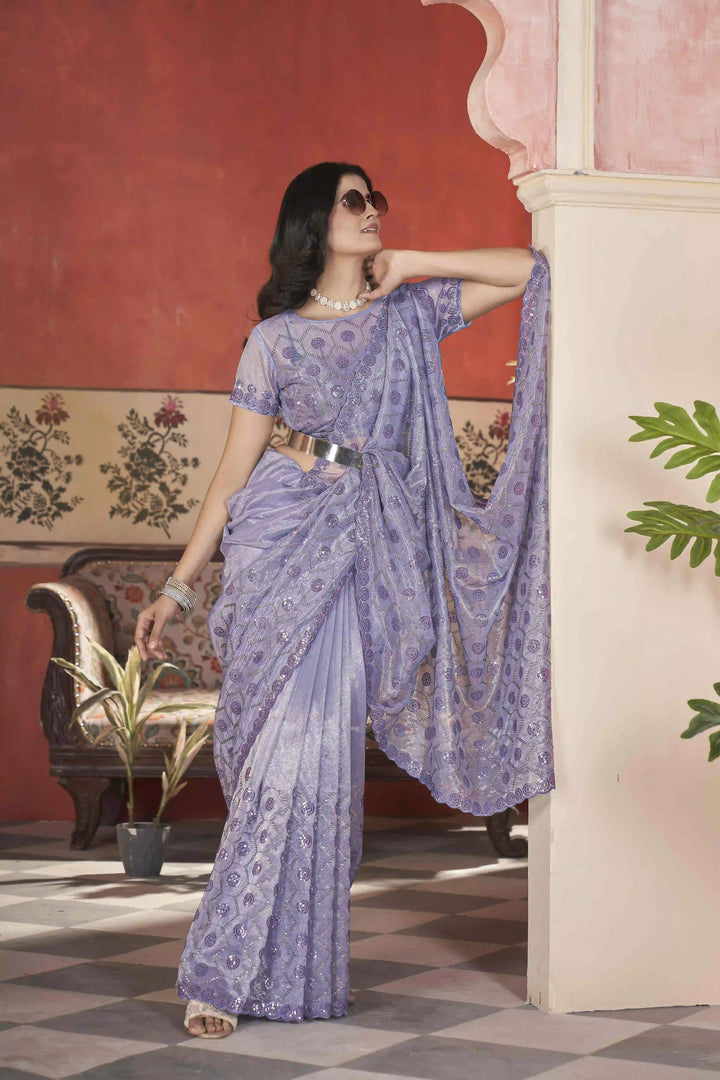Designer Tissue Net Saree | Pite Embroidery & Sequins Festive Look